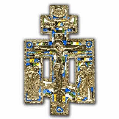 Крест киотный поморский шестивершковый "Распятие Христово с предстоящими"