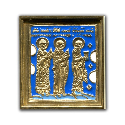 Икона малая "Избранные святые: Иоанн Богослов, Никола Чудотворец и митрополит Филипп"