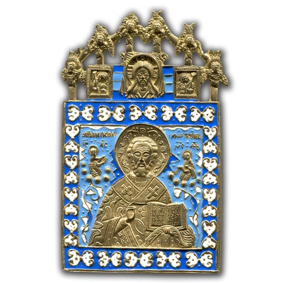 Икона большая "Святой Никола Чудотворец" с шестикрыльцами